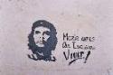 Dibujo del Che en una fachada de La Higuera<br>