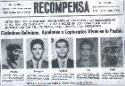 Cartel del gobierno boliviano donde ofrece recompensa por la captura de los guerrilleros Pombo, Benigno, Urbano, Inti y Darío